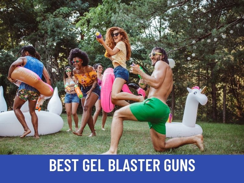 family playing with gel blaster guns
