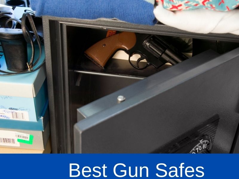 Pistol being stored in a gun safe