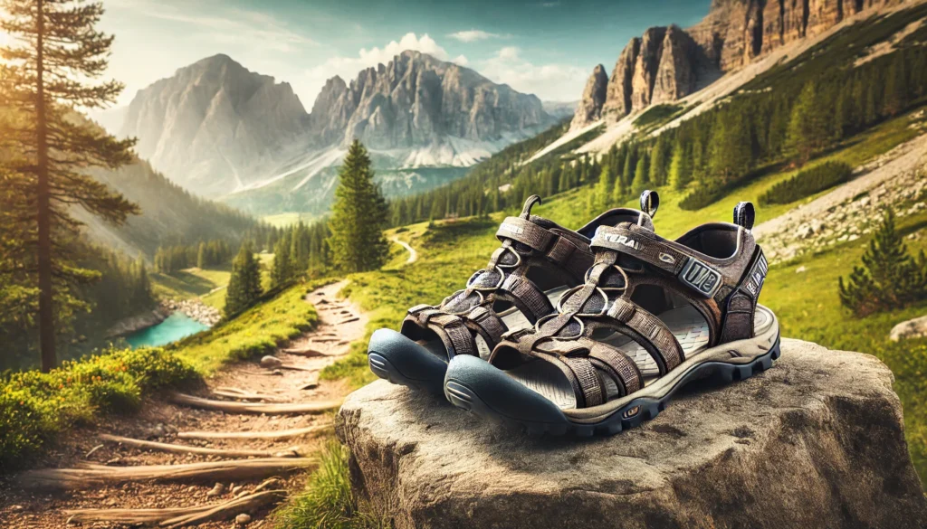 picture of hiking sandals in the forest