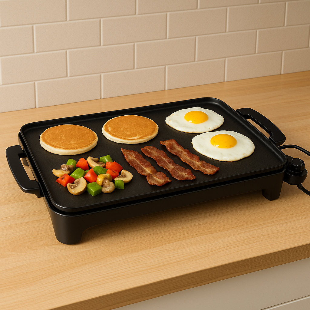 Breakfast cooking on electric griddle